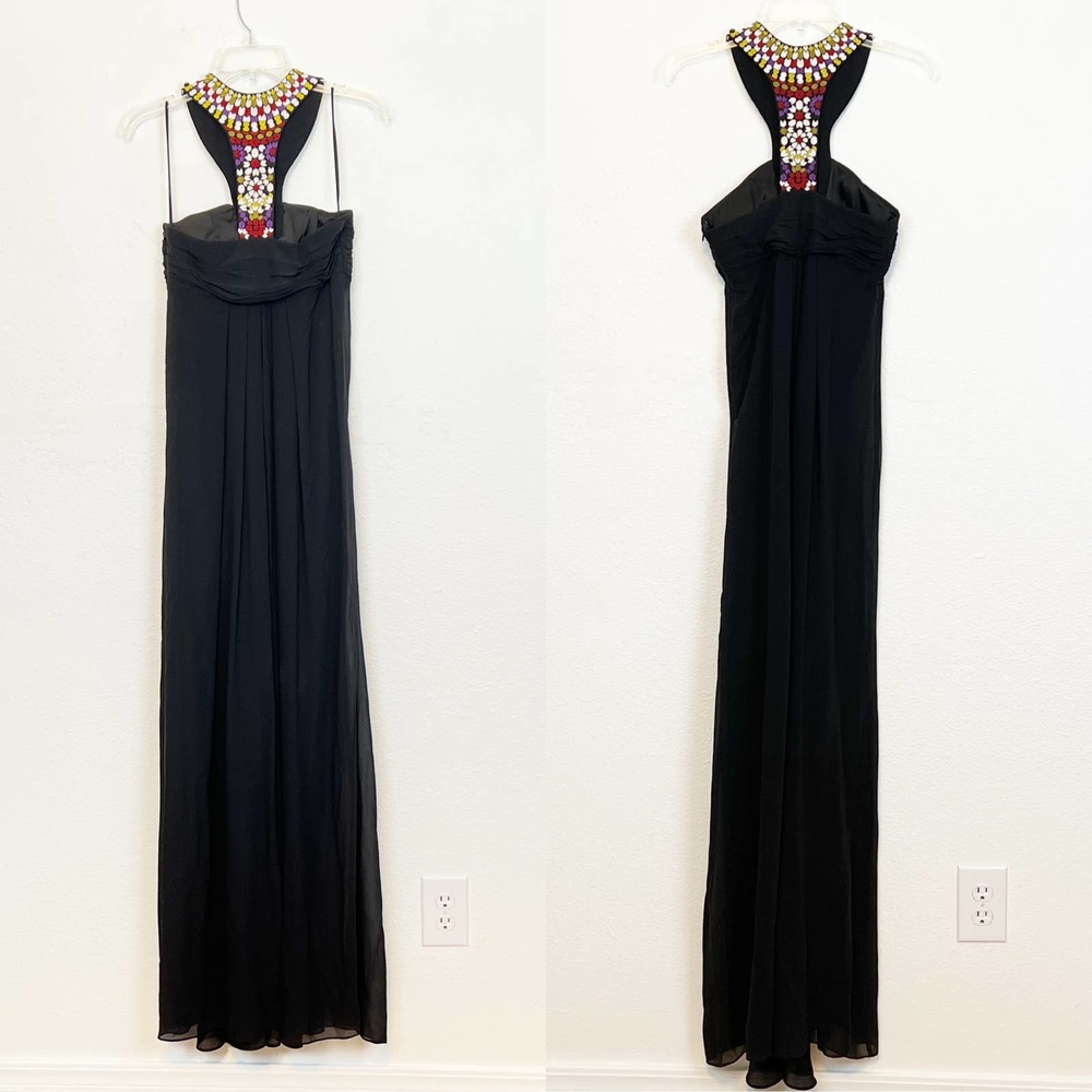 Nicole Miller Embellished Collar Silk Gown Black Size 4 - Picture 3 of 11